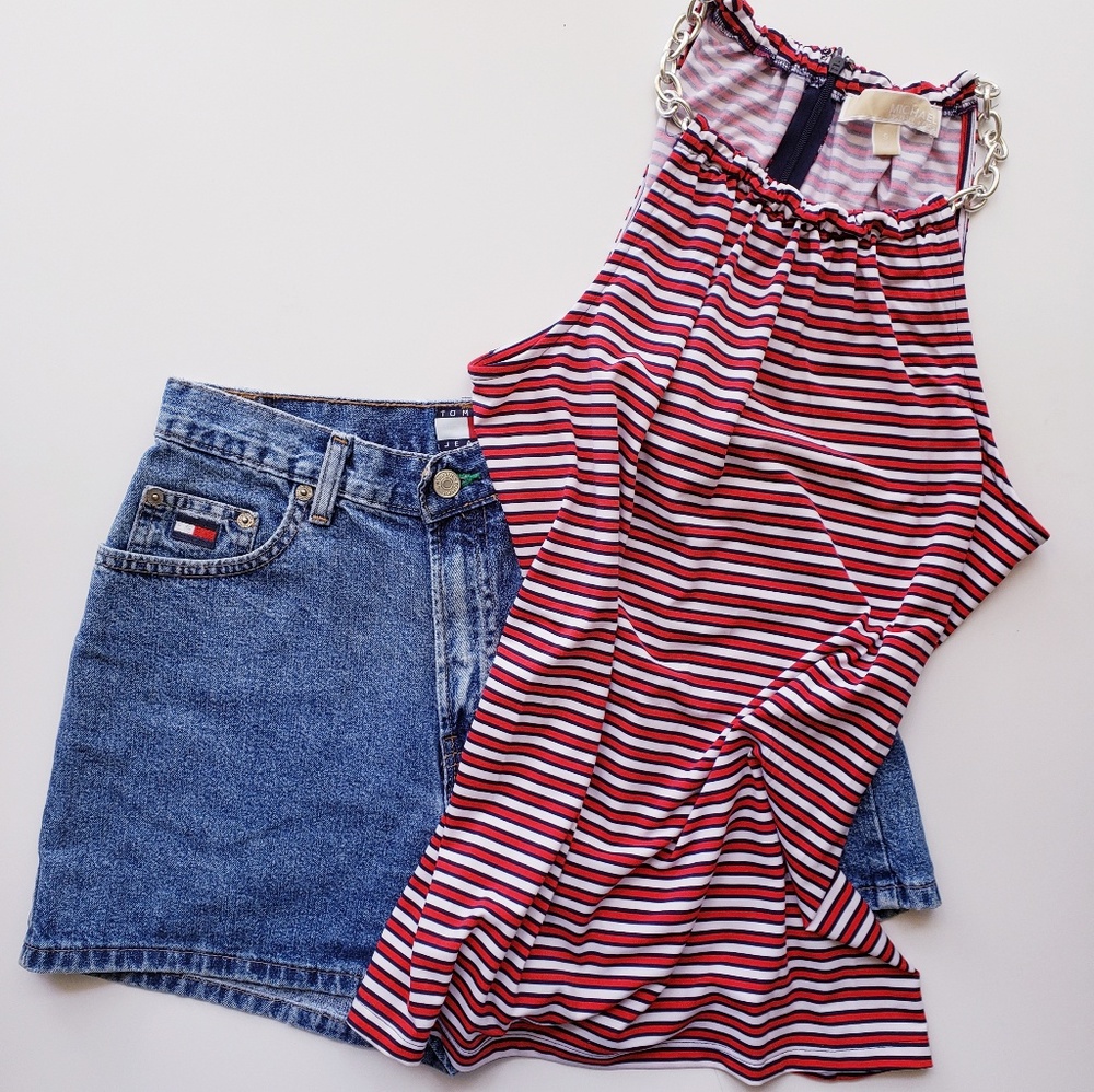  Michael Kors Red White Blue Chain Top